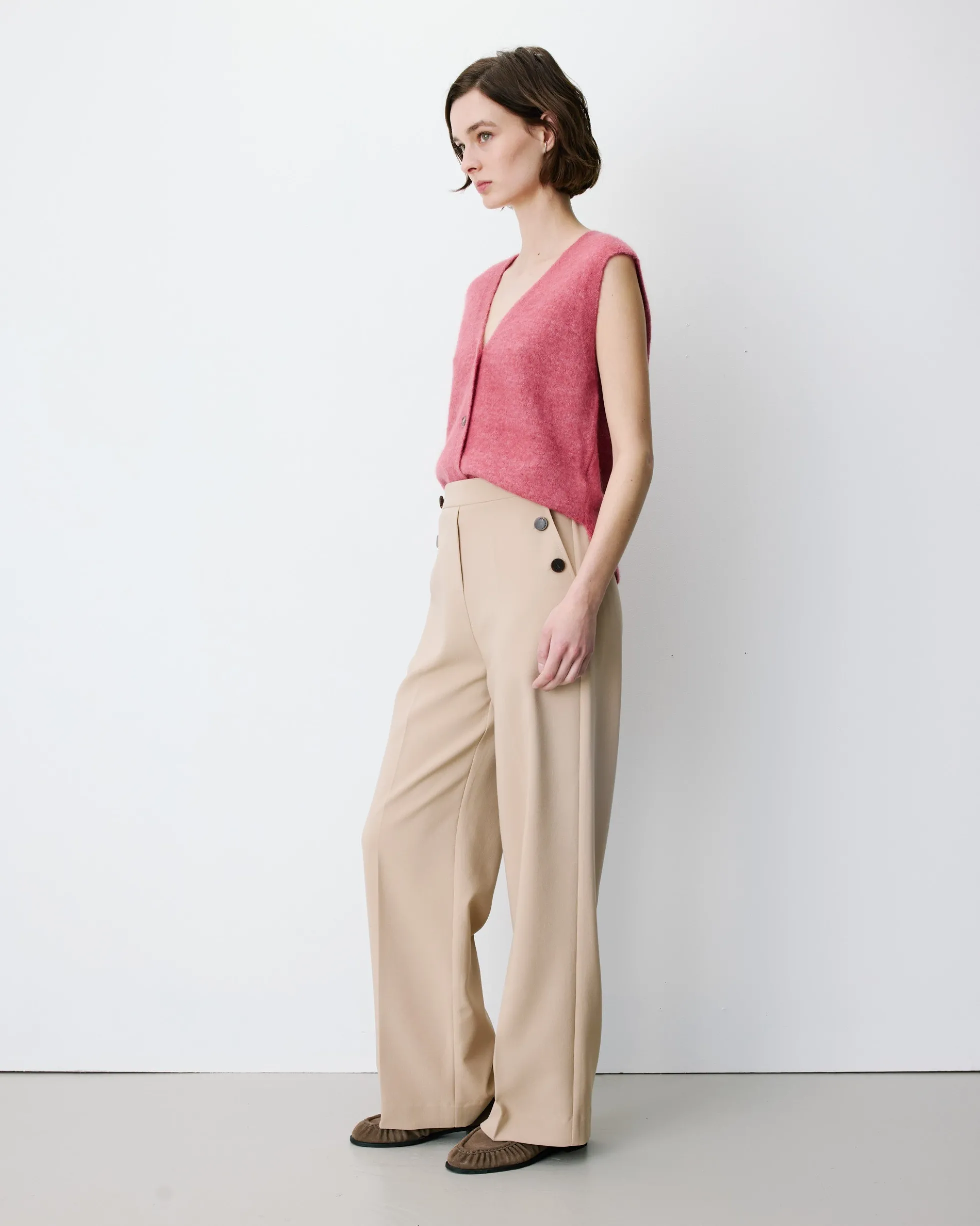 Pantalon tailleur large taille haute beige Alexander