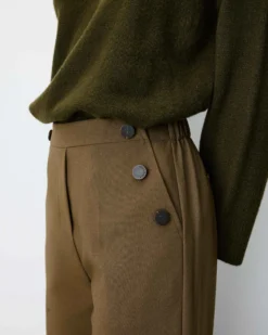 Pantalon tailleur large taille haute kaki Alexander