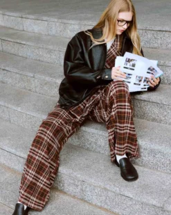 Pantalon tailleur oversize à carreaux cherry Arenzo
