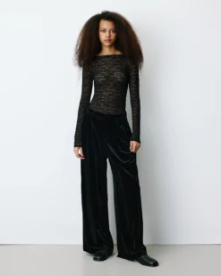 Pantalon tailleur oversize en velours noir Benson