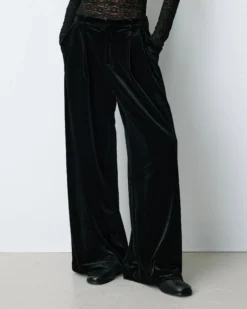 Pantalon tailleur oversize en velours noir Benson