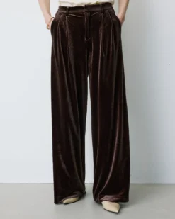 Pantalon tailleur oversize en velours chocolat Benson