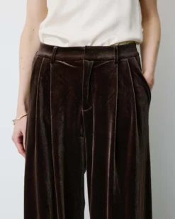 Pantalon tailleur oversize en velours chocolat Benson