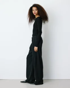 Pantalon tailleur oversize à plis ceinturé noir Barclay