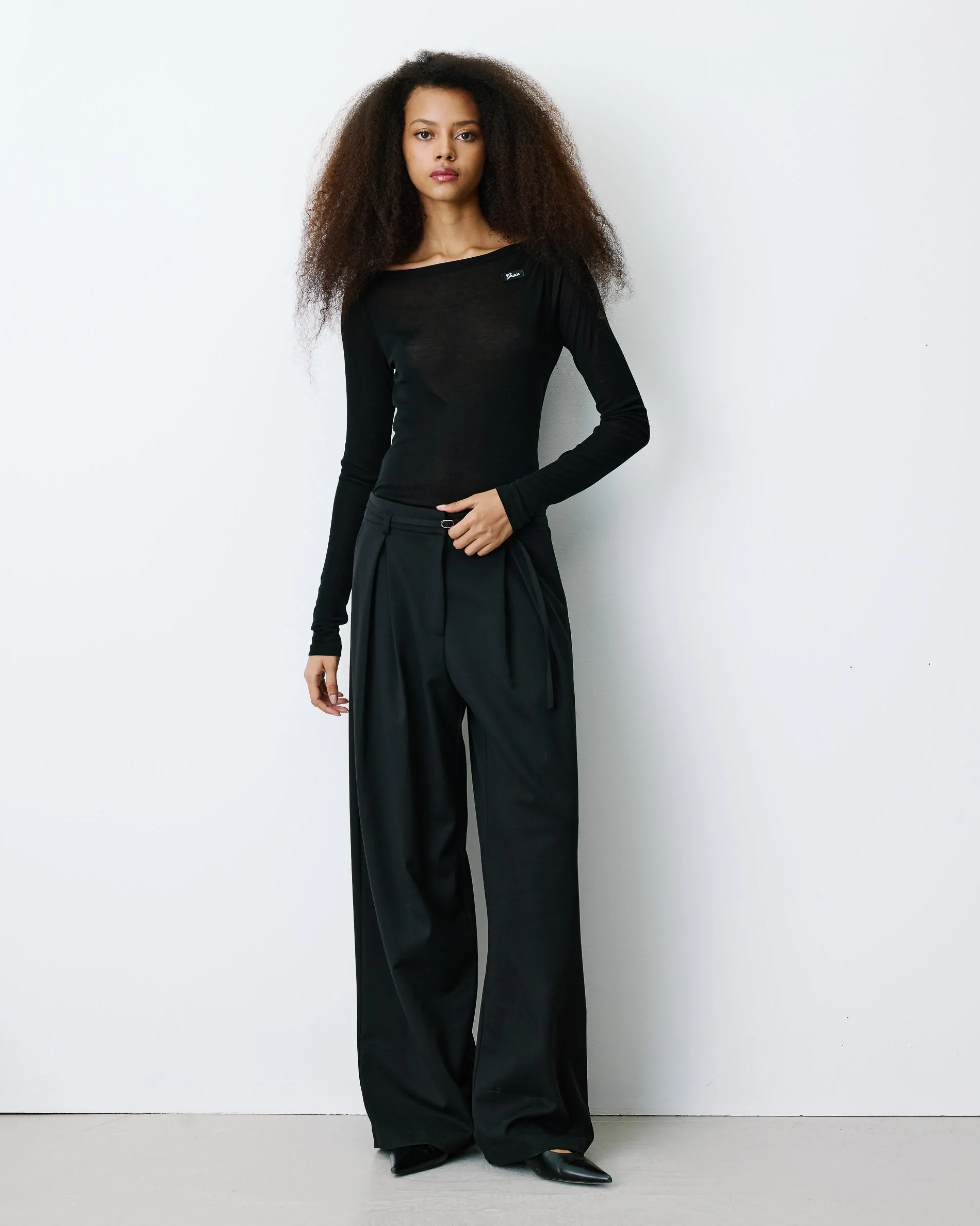 Pantalon tailleur oversize à plis ceinturé noir Barclay