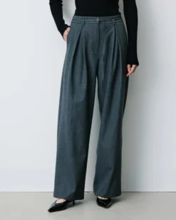Pantalon tailleur oversize à plis ceinturé anthracite Barclay