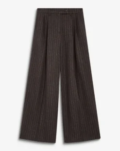 Pantalon tailleur rayé en laine mélangée chocolat Baldwin