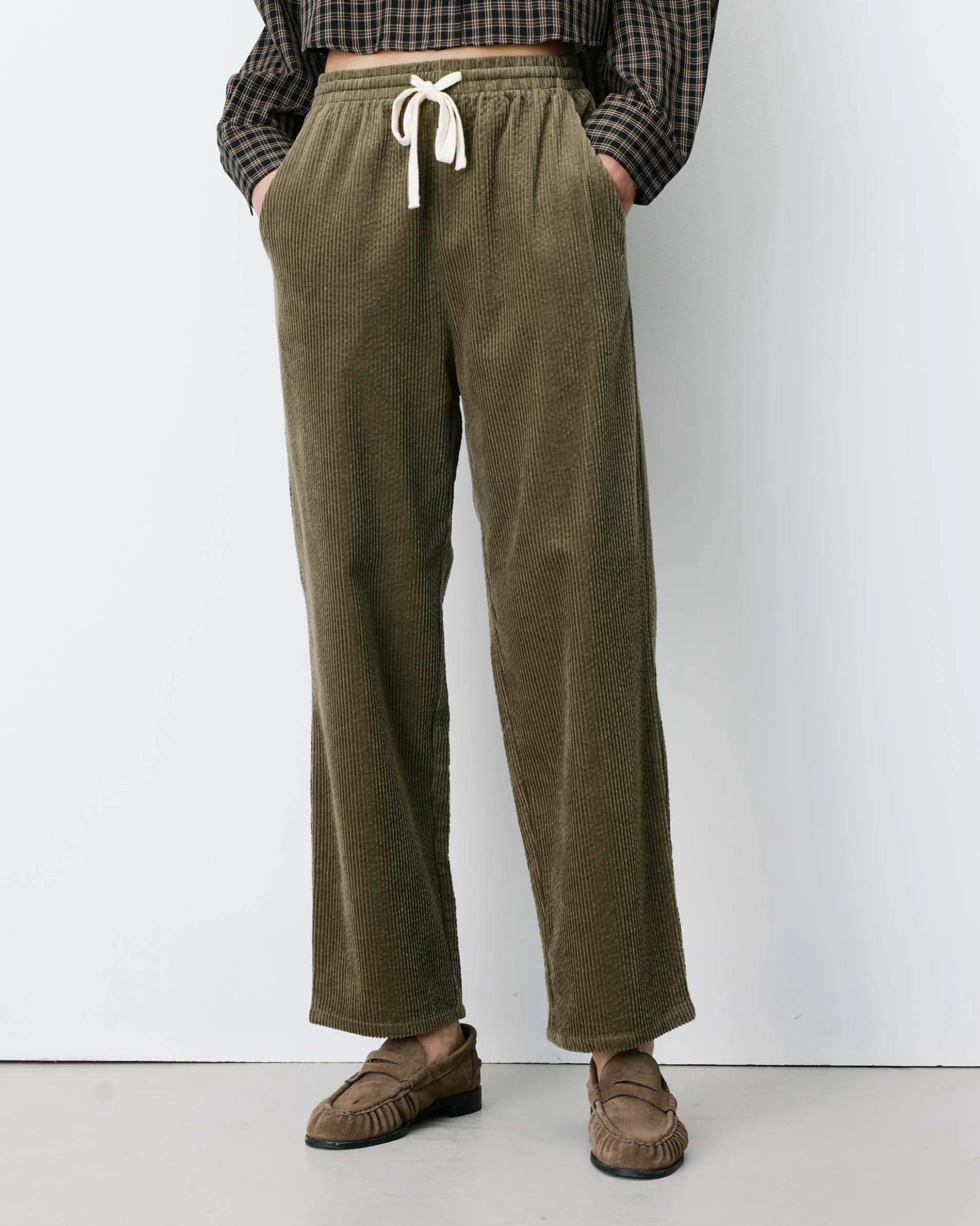 Pantalon velours côtelé taille ajustable kaki Liberty