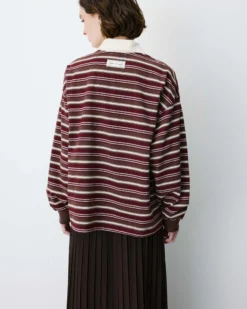 Polo rayé oversize col ouvert chocolat Aron