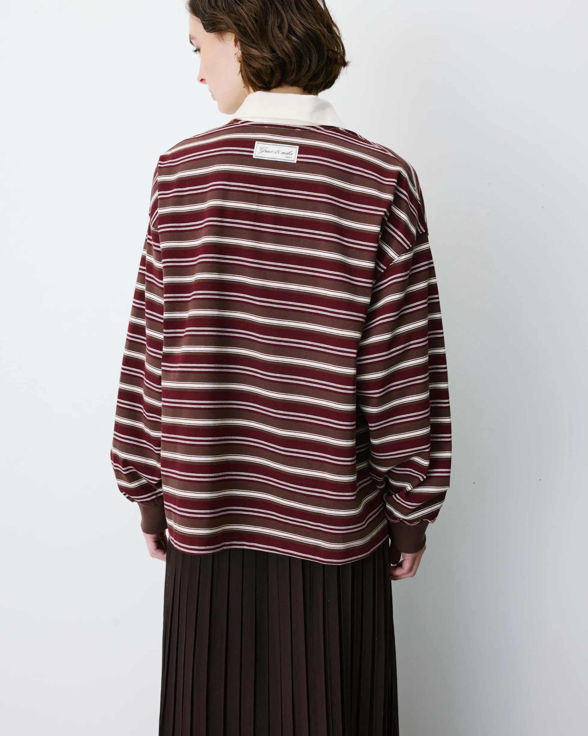 Polo rayé oversize col ouvert chocolat Aron
