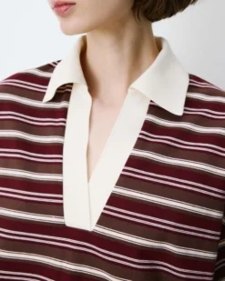 Polo rayé oversize col ouvert chocolat Aron