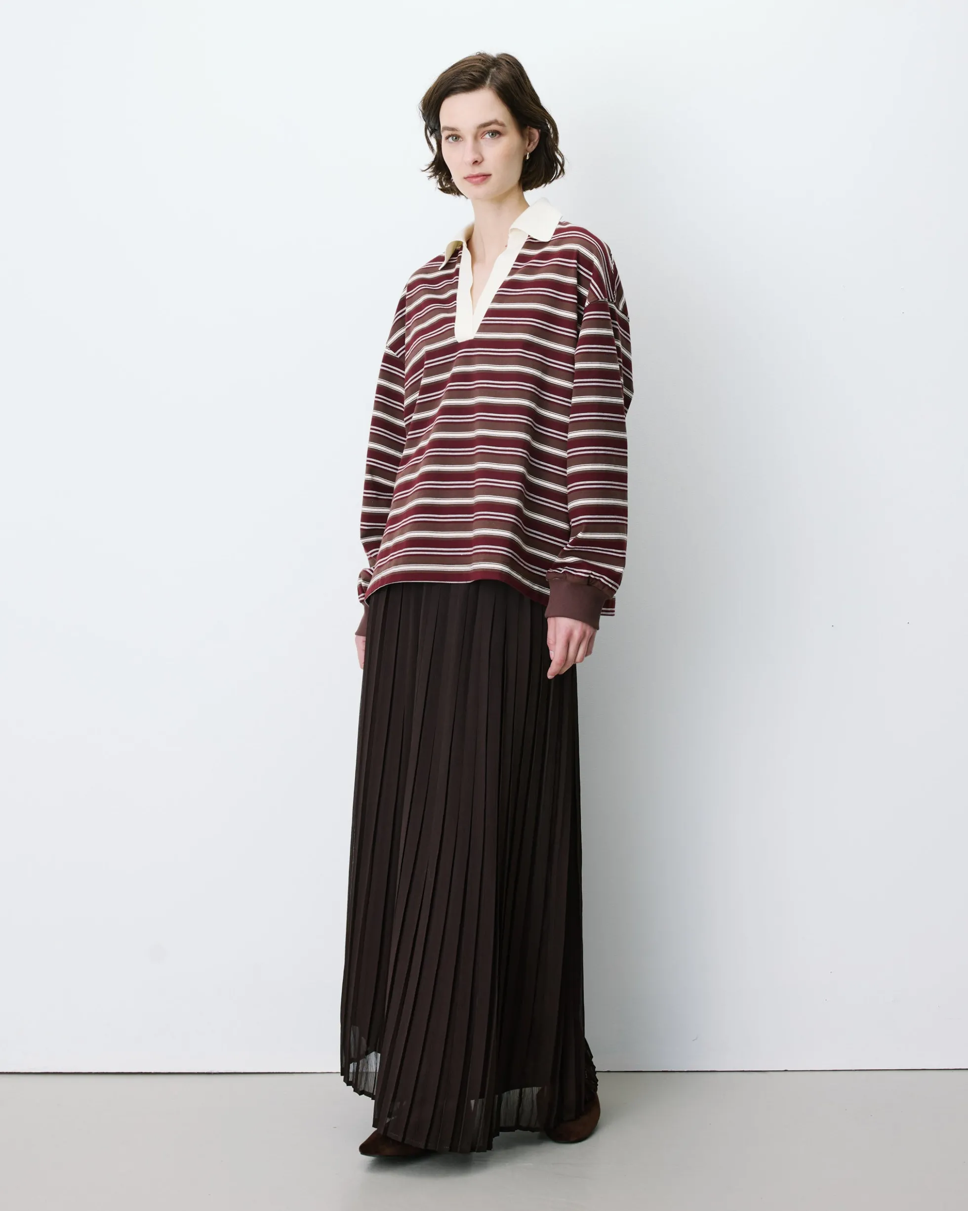 Polo rayé oversize col ouvert chocolat Aron