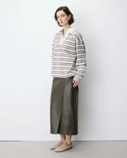Polo rayé oversize col ouvert gris Aron