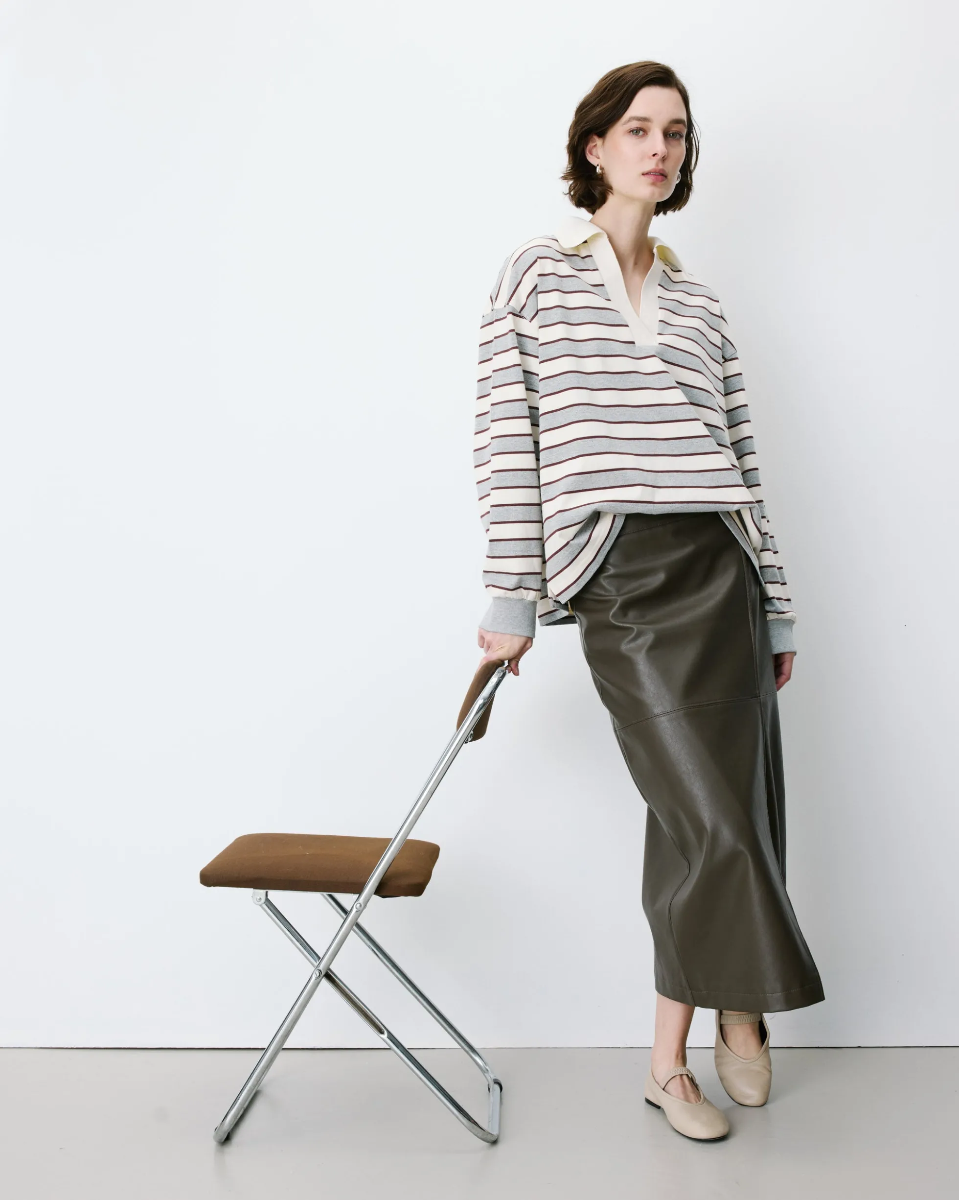 Polo rayé oversize col ouvert gris Aron