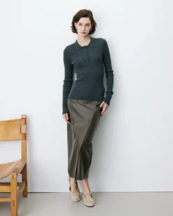 Pull ajusté col polo en maille côtelée anthracite Angelo