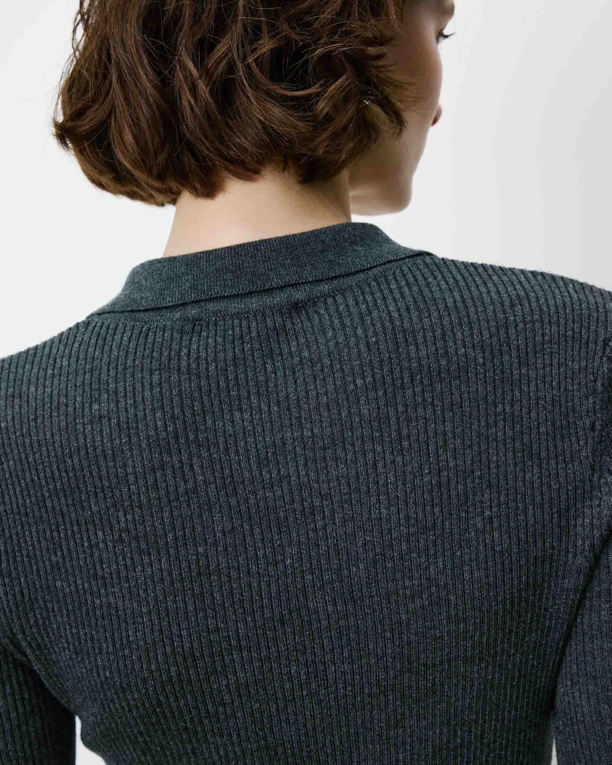 Pull ajusté col polo en maille côtelée anthracite Angelo