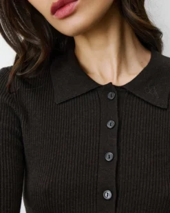 Pull ajusté col polo en maille côtelée chocolat Angelo