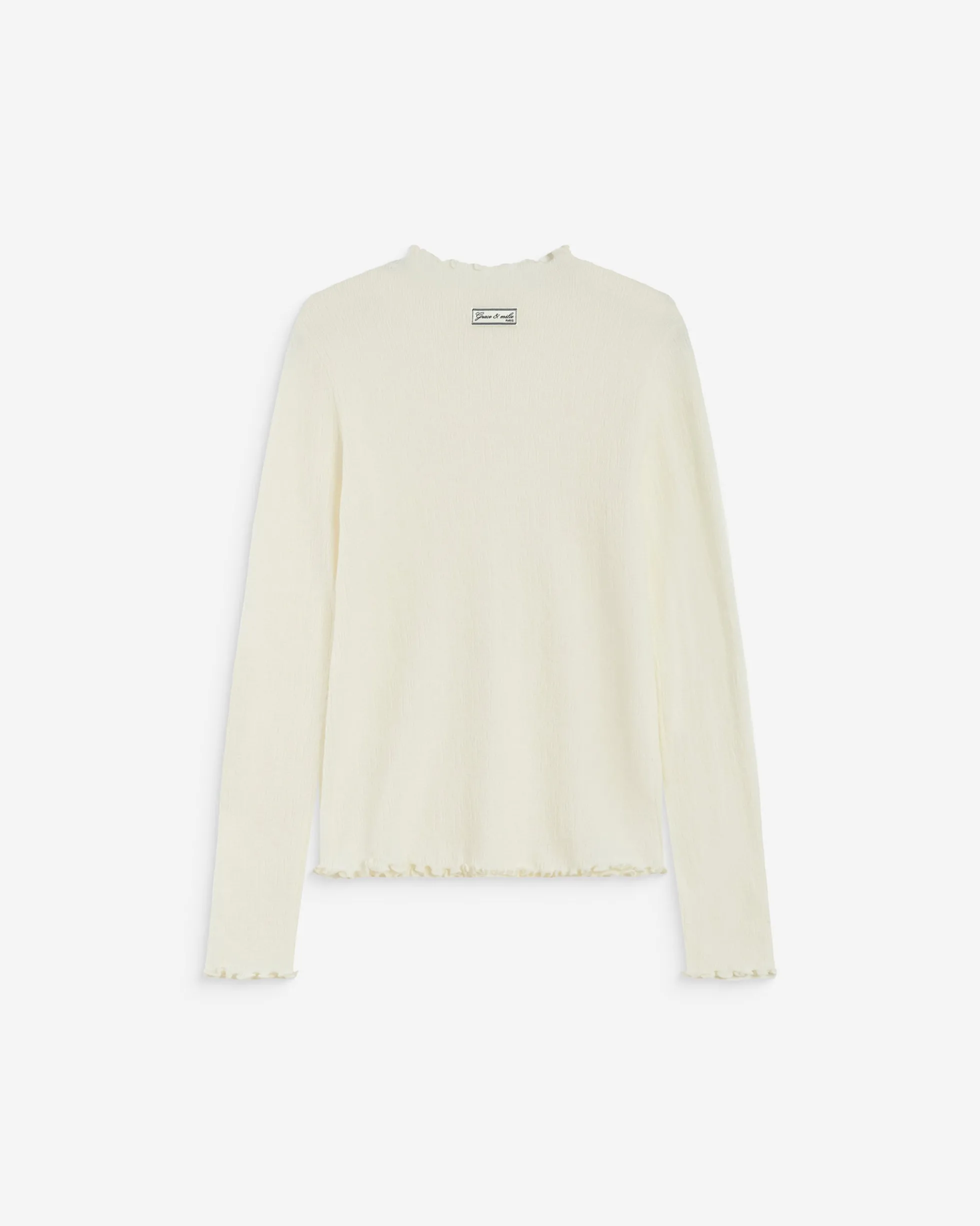 Pull ajusté en maille fine col montant ivoire Alino