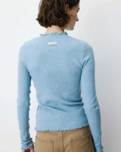 Pull ajusté en maille fine col montant bleuet Alino