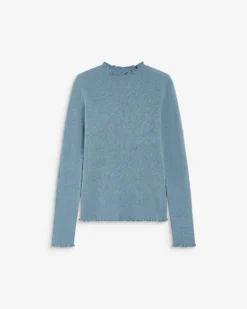Pull ajusté en maille fine col montant bleuet Alino