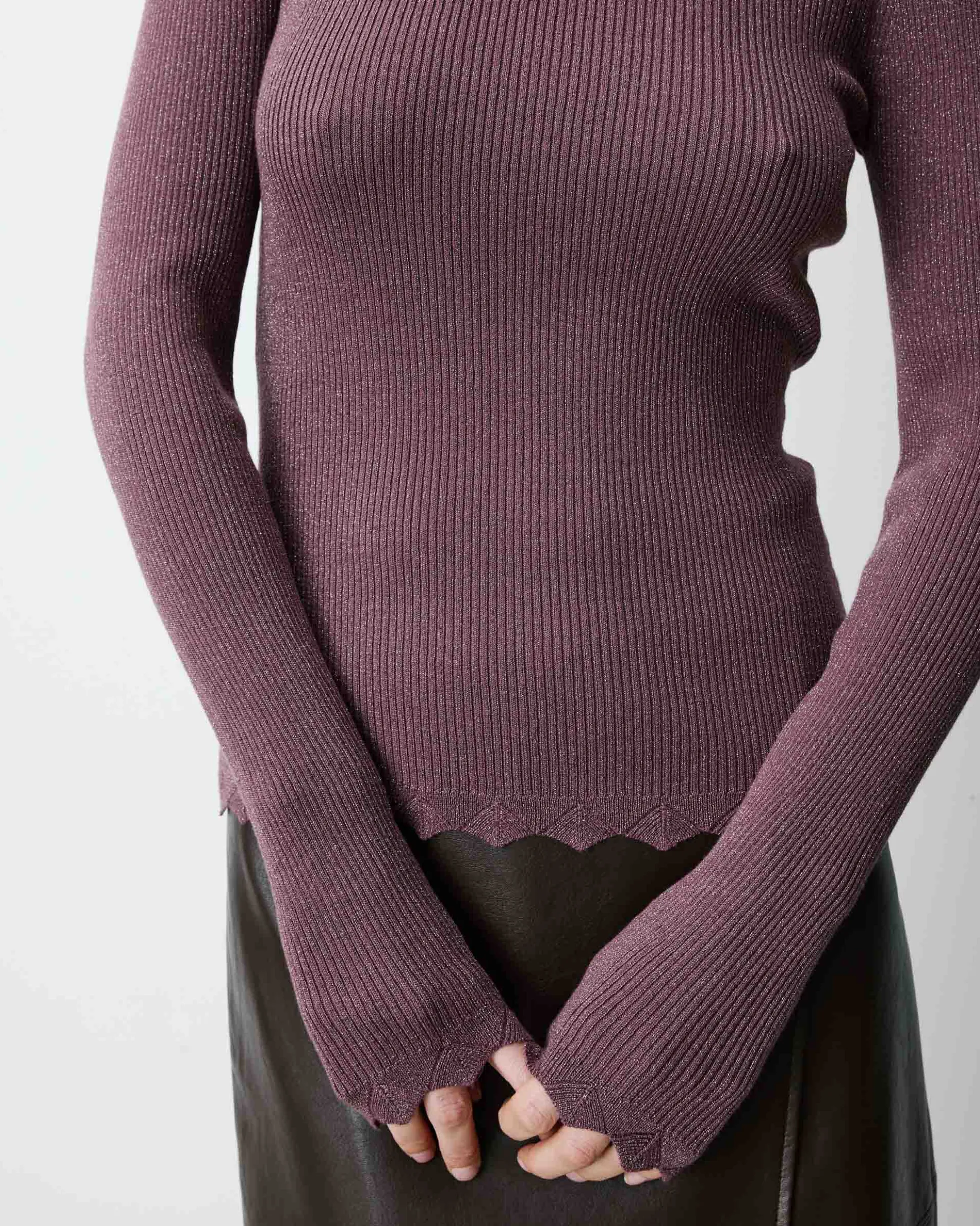 Pull ajusté en maille fine lurex parme Abbott
