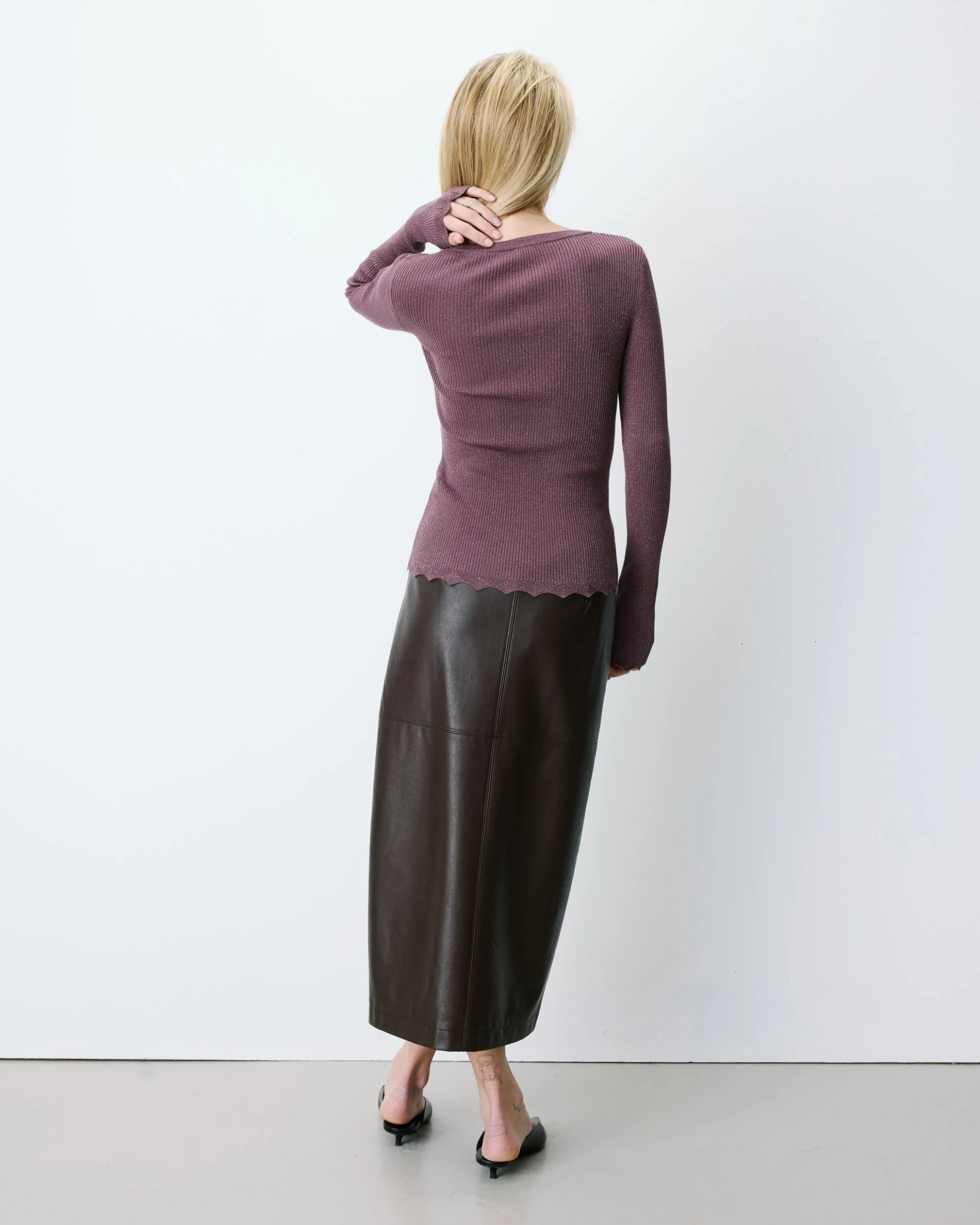 Pull ajusté en maille fine lurex parme Abbott