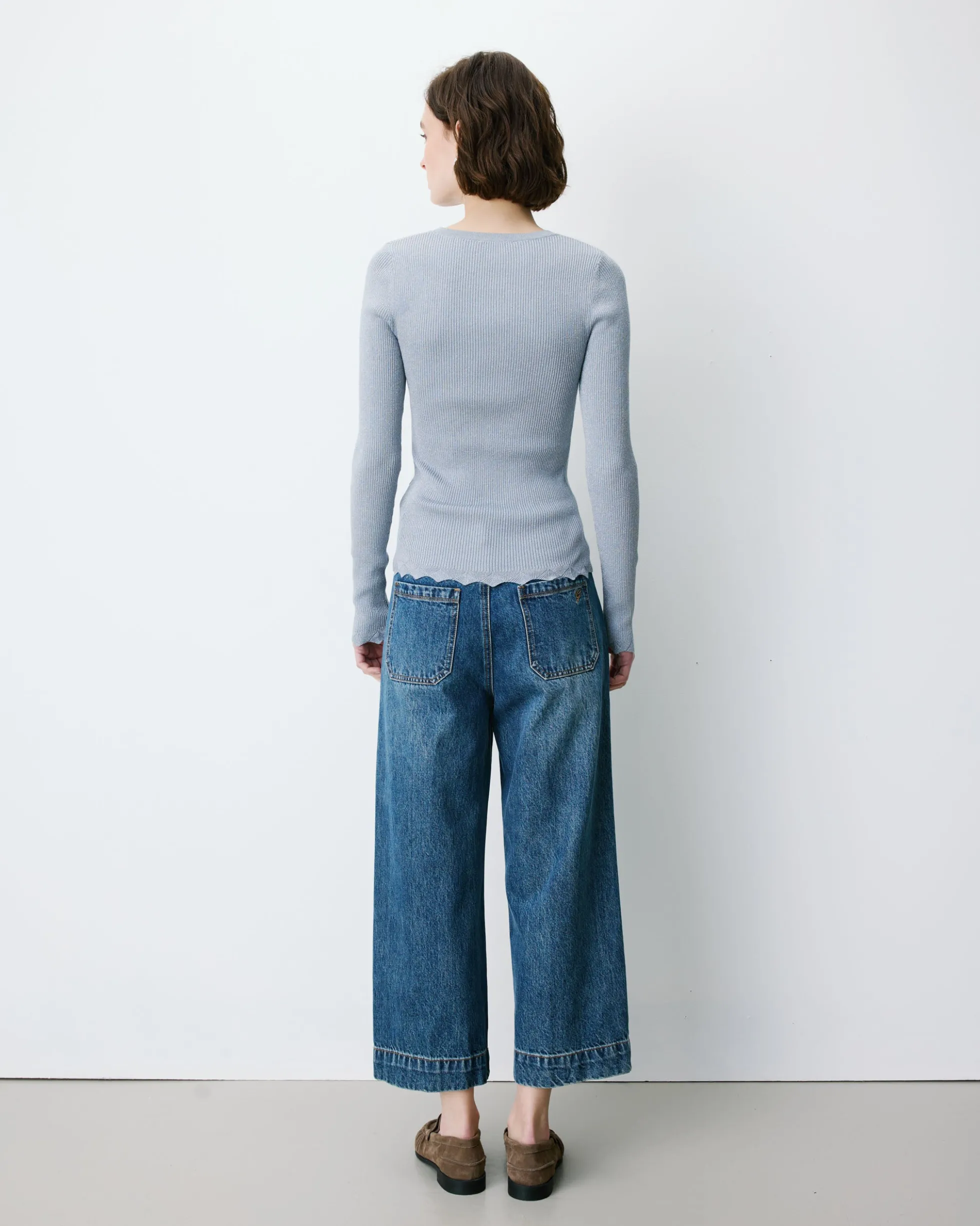 Pull ajusté en maille fine lurex ciel Abbott