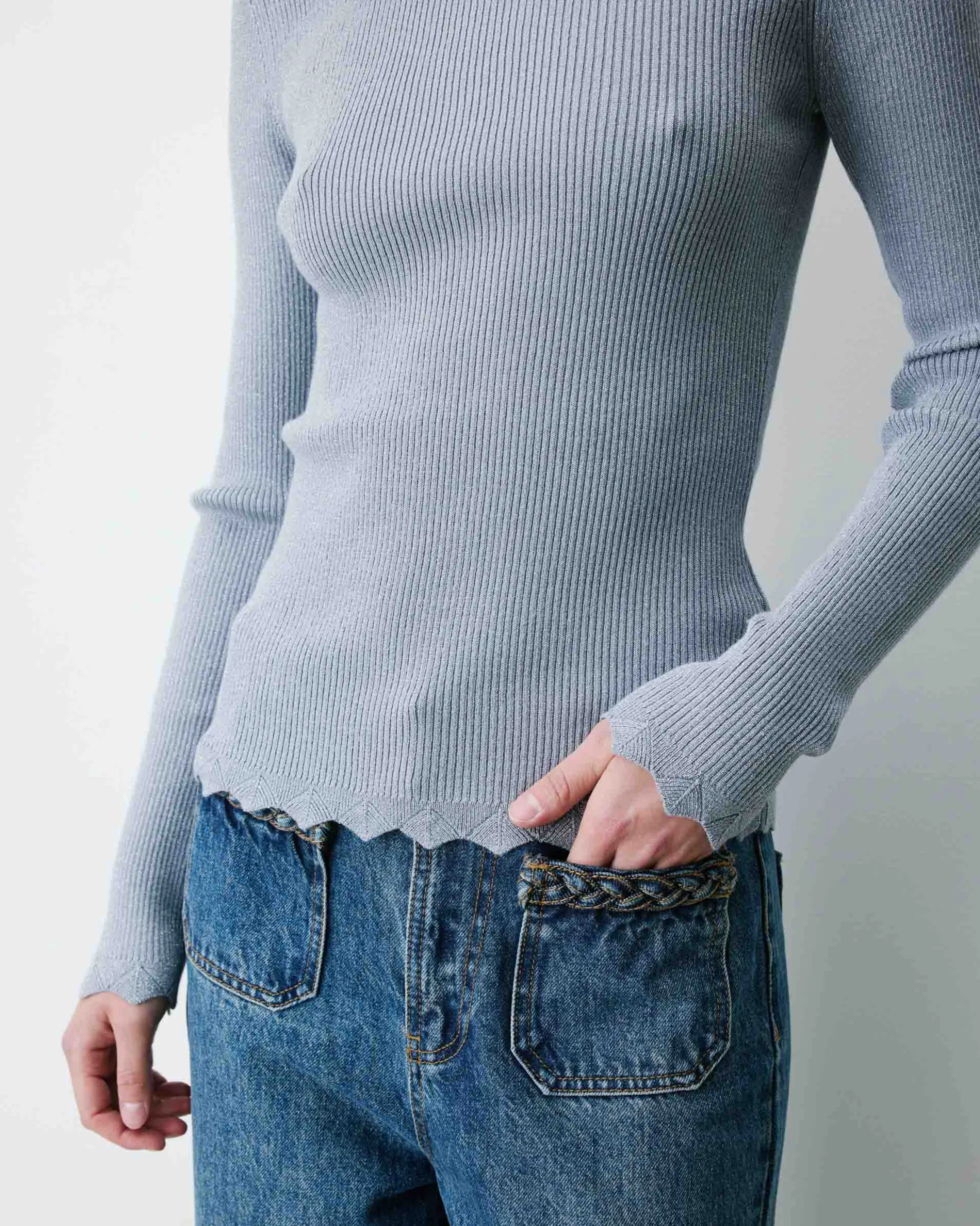 Pull ajusté en maille fine lurex ciel Abbott