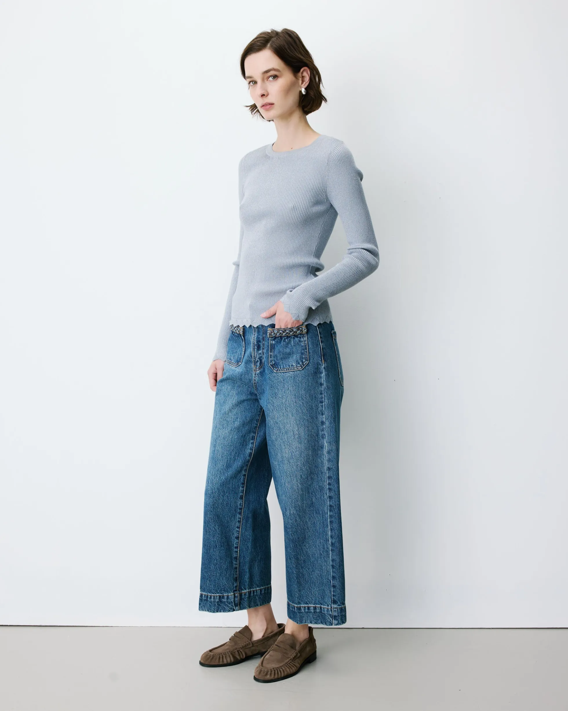 Pull ajusté en maille fine lurex ciel Abbott