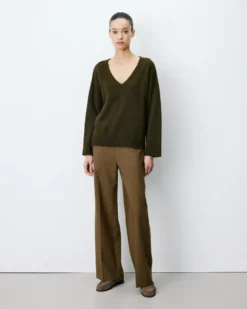 Pull ample col V en maille lurex kaki Salvador