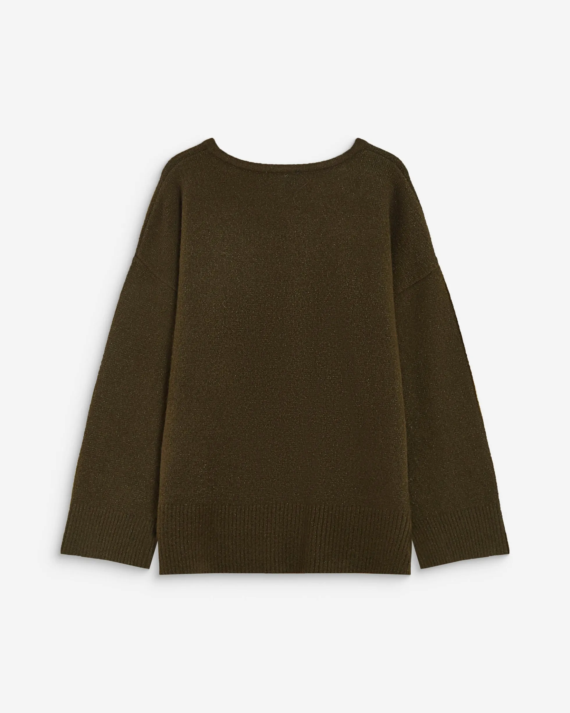 Pull ample col V en maille lurex kaki Salvador