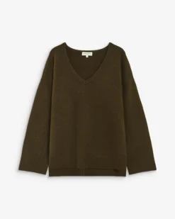 Pull ample col V en maille lurex kaki Salvador