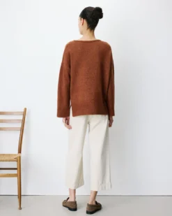 Pull ample col V en maille lurex coffee Salvador