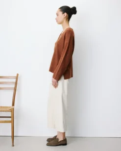 Pull ample col V en maille lurex coffee Salvador