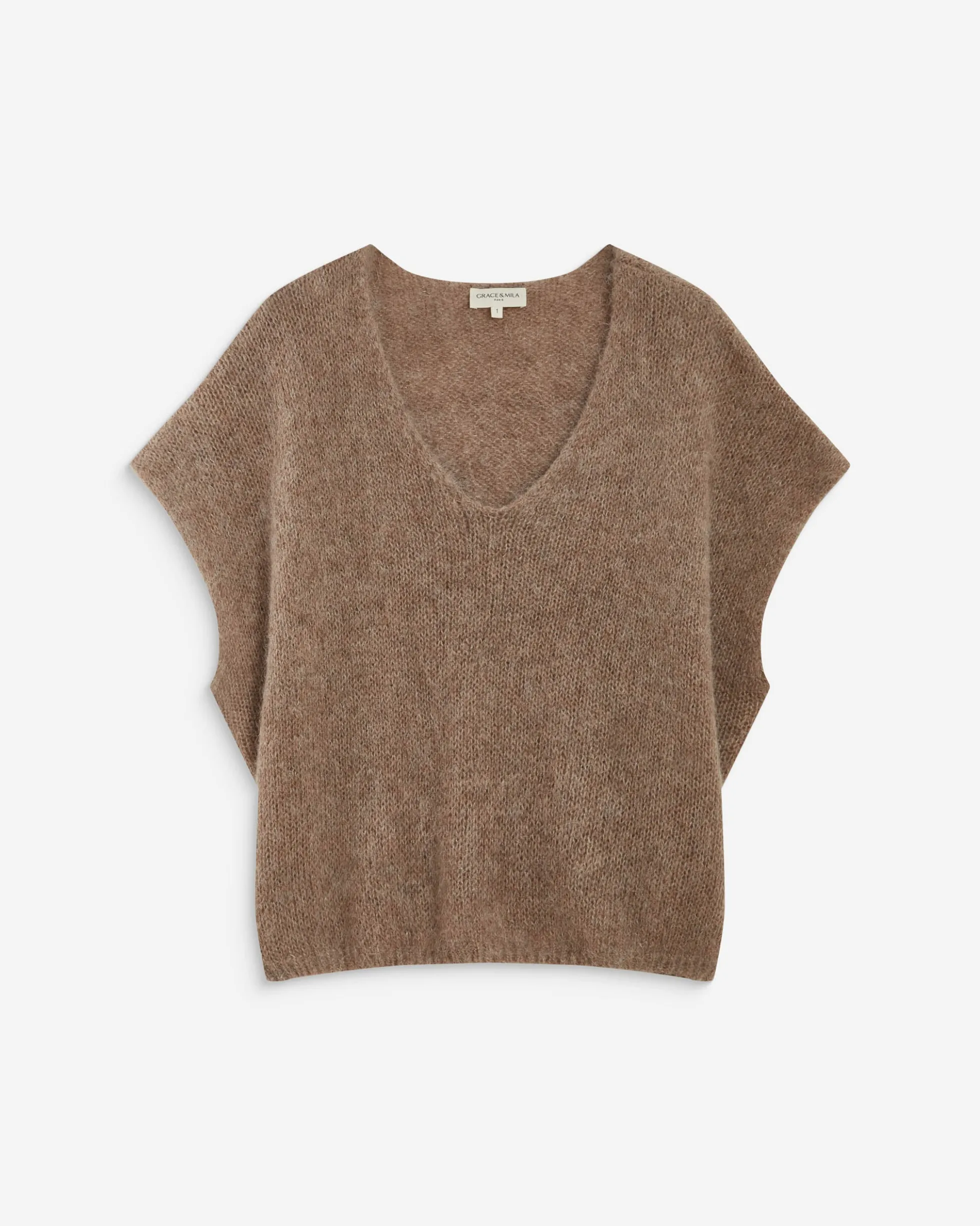Pull ample sans manches en alpaga mélangé mocha Atticus