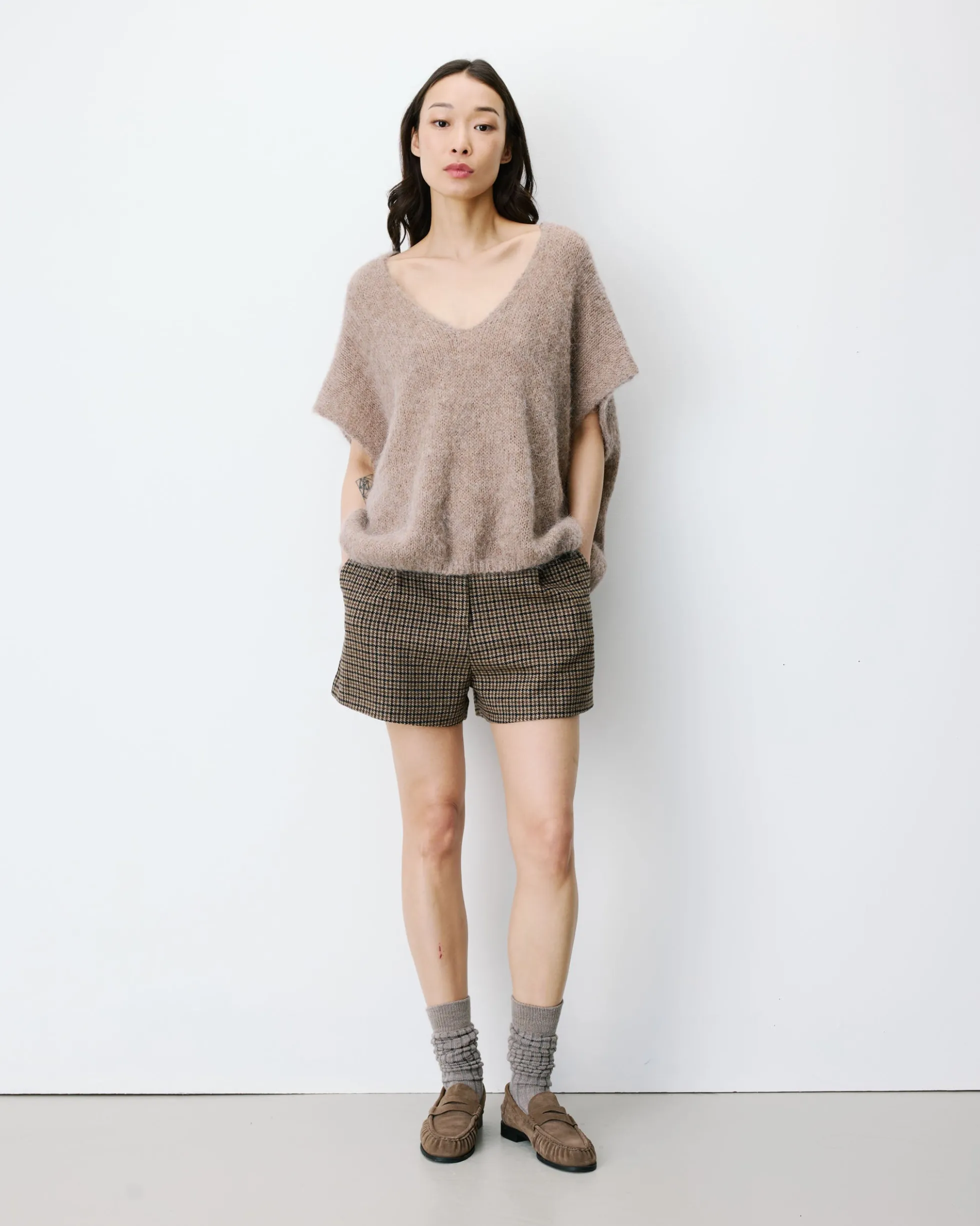 Pull ample sans manches en alpaga mélangé mocha Atticus