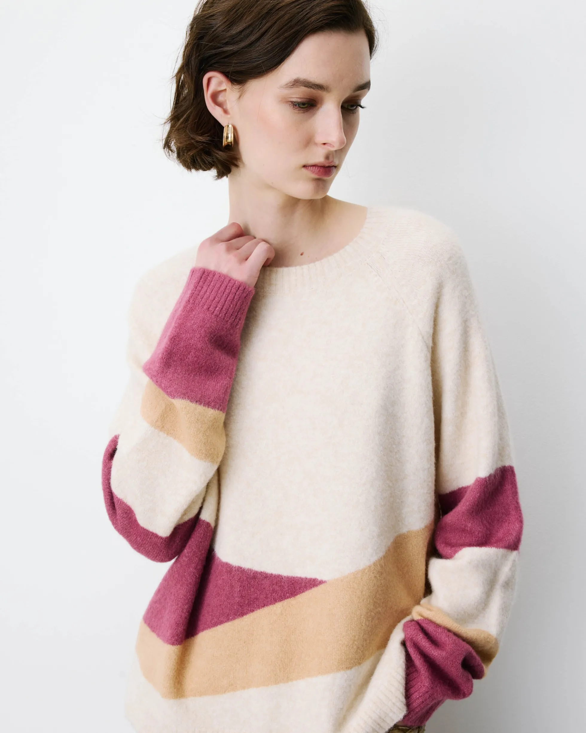 Pull col rond en maille à motif sable Arlo
