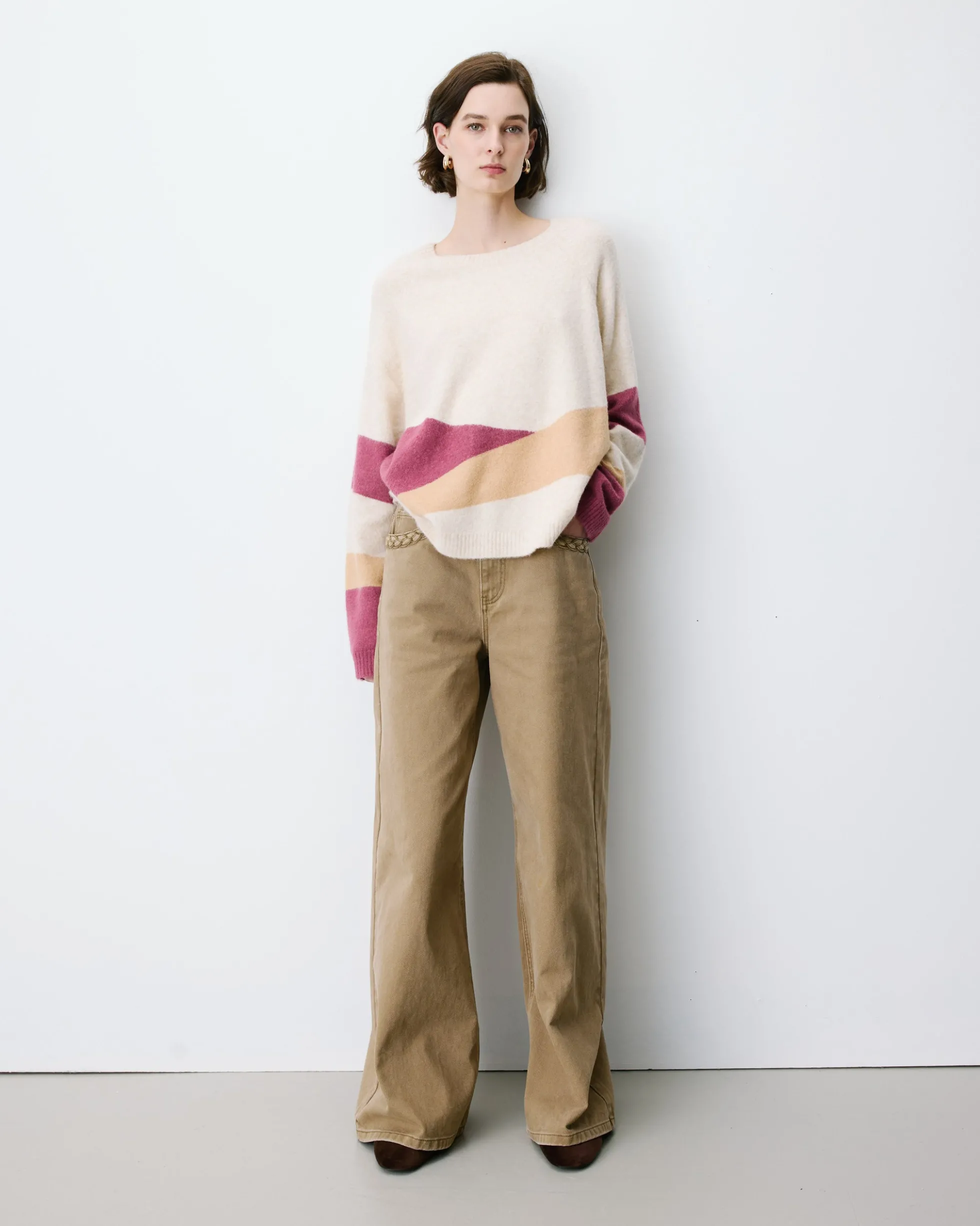 Pull col rond en maille à motif sable Arlo