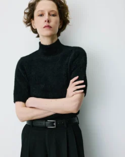 Pull doux manches courtes col cheminée noir Birdie