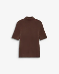 Pull doux manches courtes col cheminée chocolat Birdie