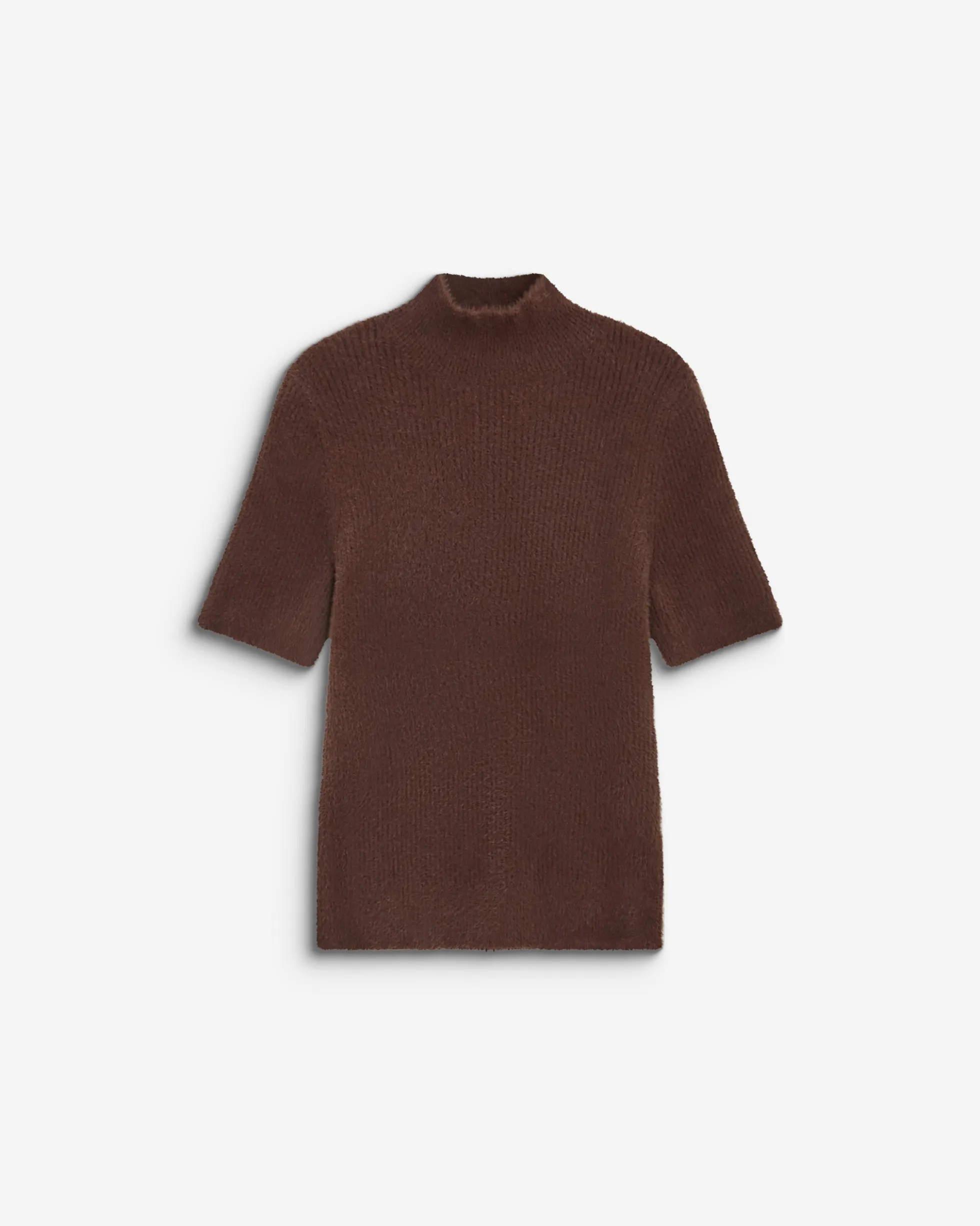 Pull doux manches courtes col cheminée chocolat Birdie