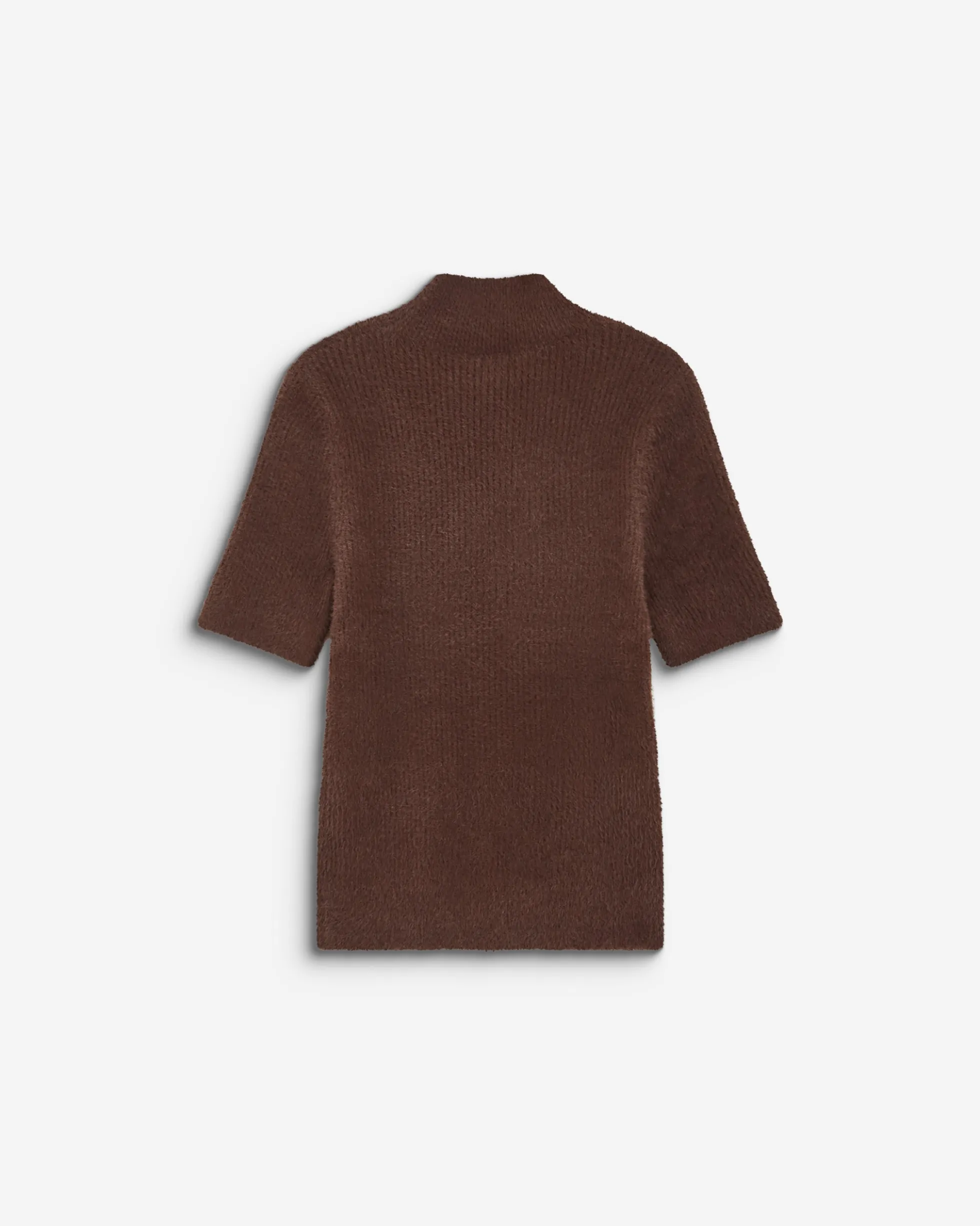 Pull doux manches courtes col cheminée chocolat Birdie