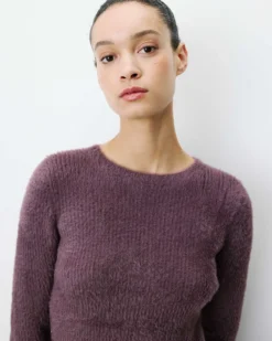 Pull doux près du corps col rond aubergine Auryn