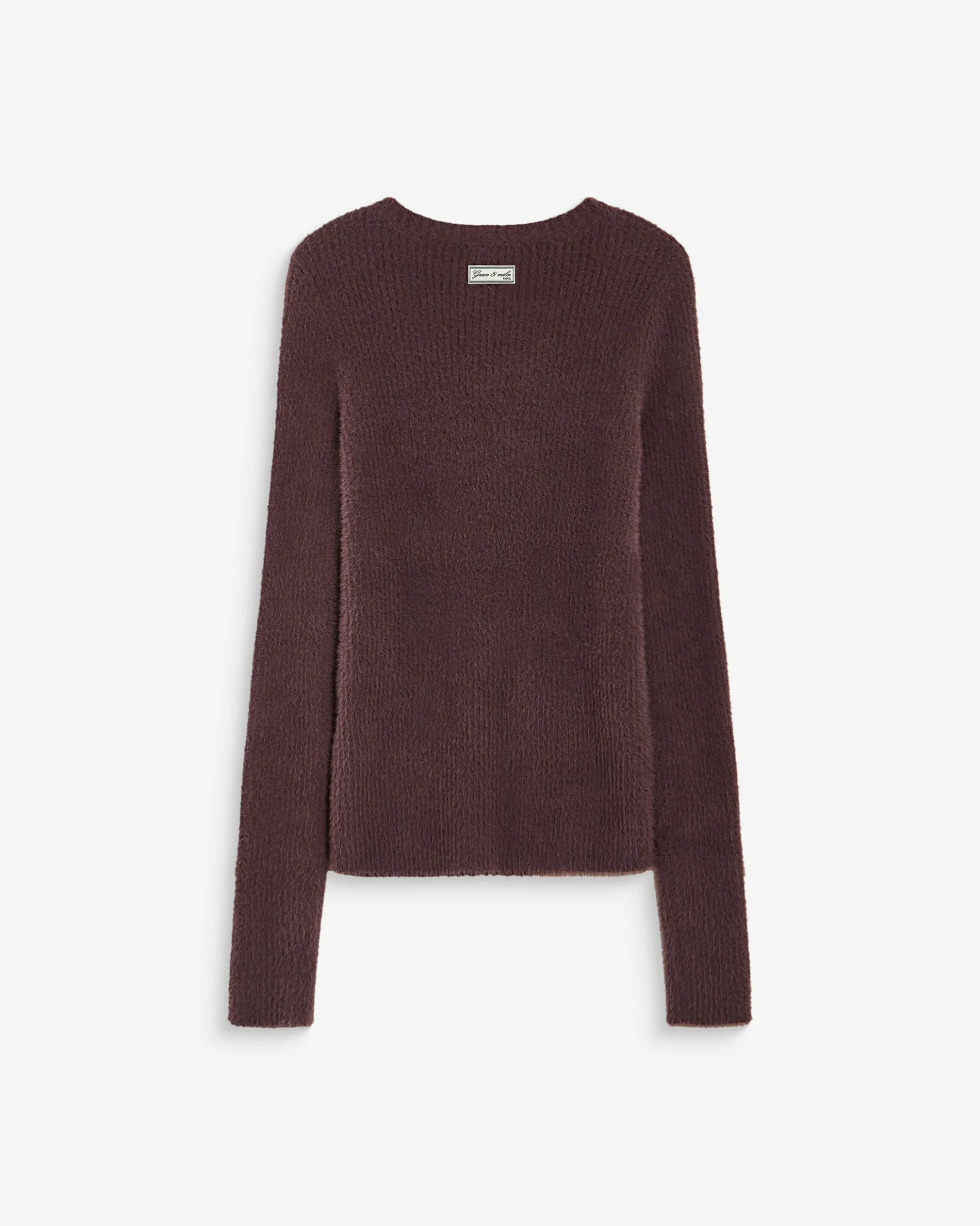 Pull doux près du corps col rond aubergine Auryn
