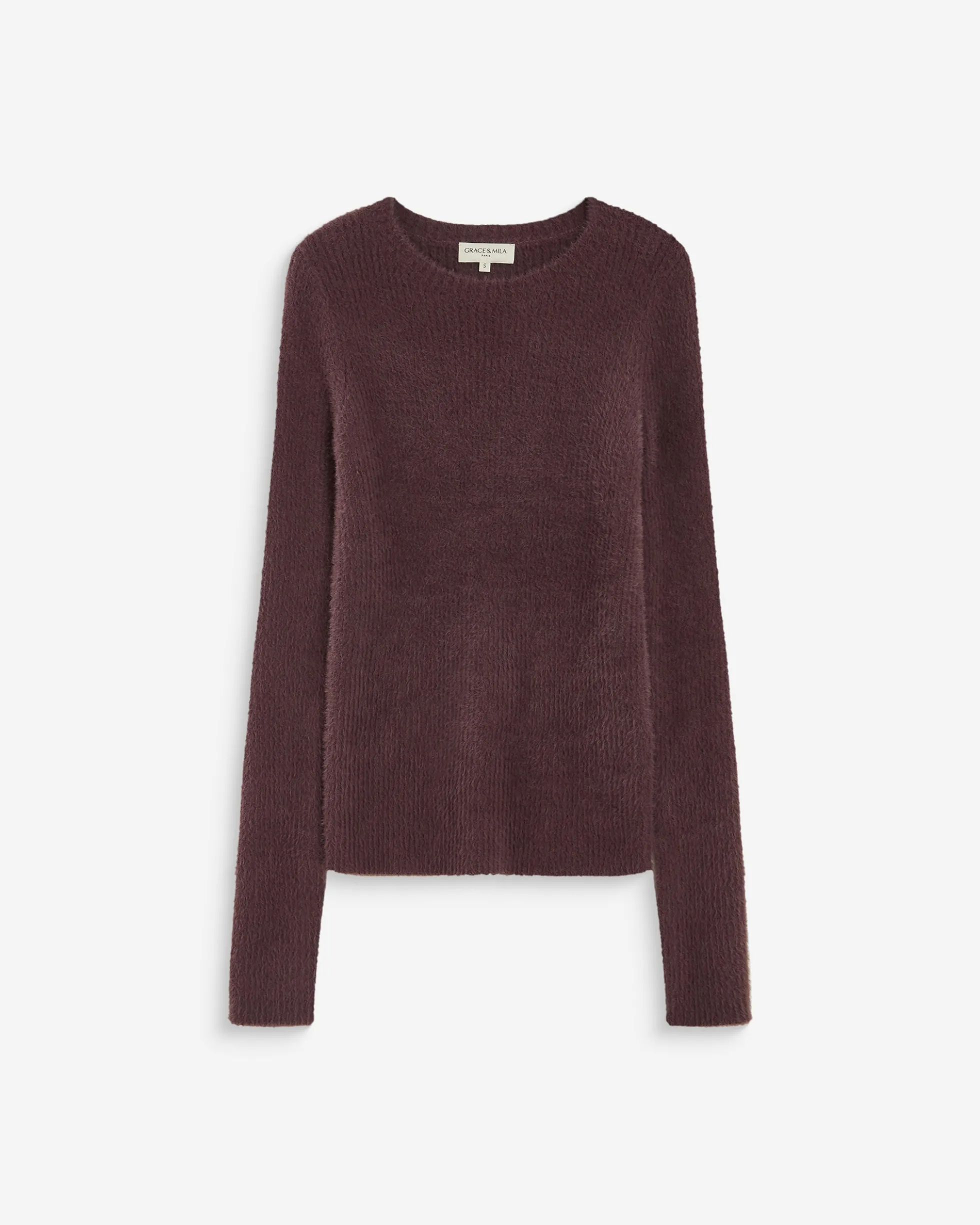 Pull doux près du corps col rond aubergine Auryn