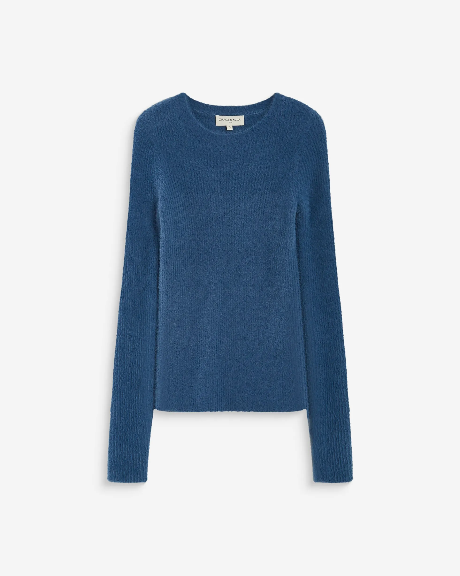 Pull doux près du corps col rond bleuet Auryn