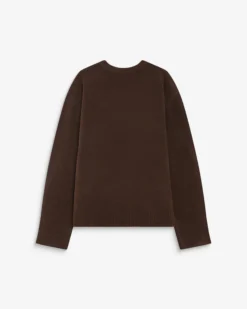 Pull droit col rond à inscription brodée chocolat Aubin