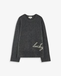 Pull droit col rond à inscription brodée anthracite Aubin