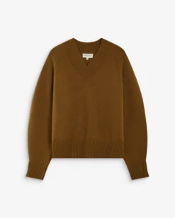 Pull droit col V en maille olive Alden