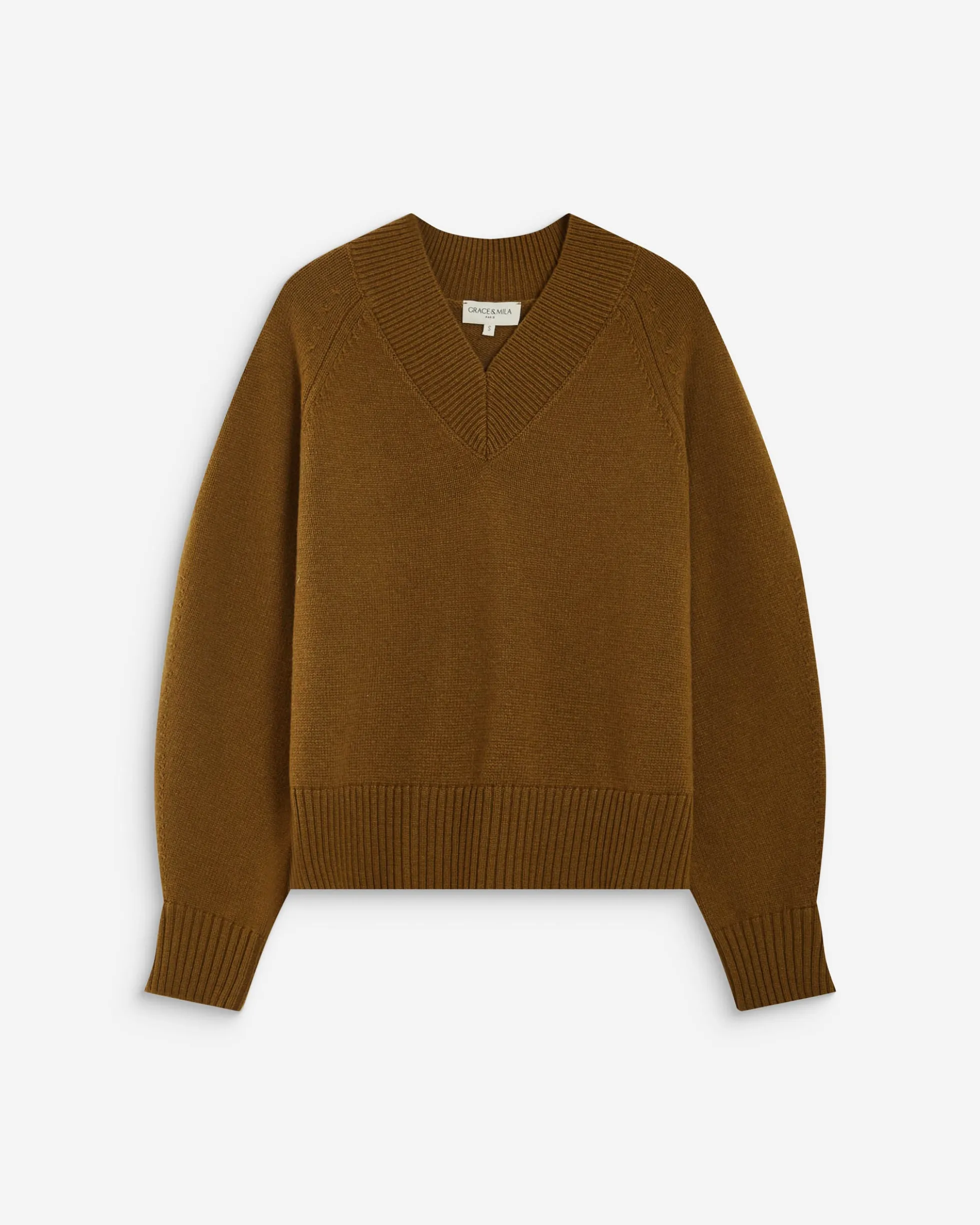 Pull droit col V en maille olive Alden